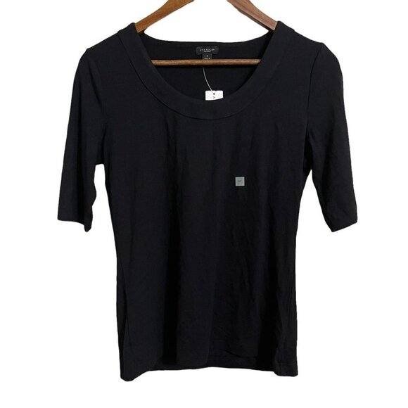 Ann Taylor Womens NWT Black Half Sleeve Round Neck Stretch Blouse Medium - Picture 1 of 6